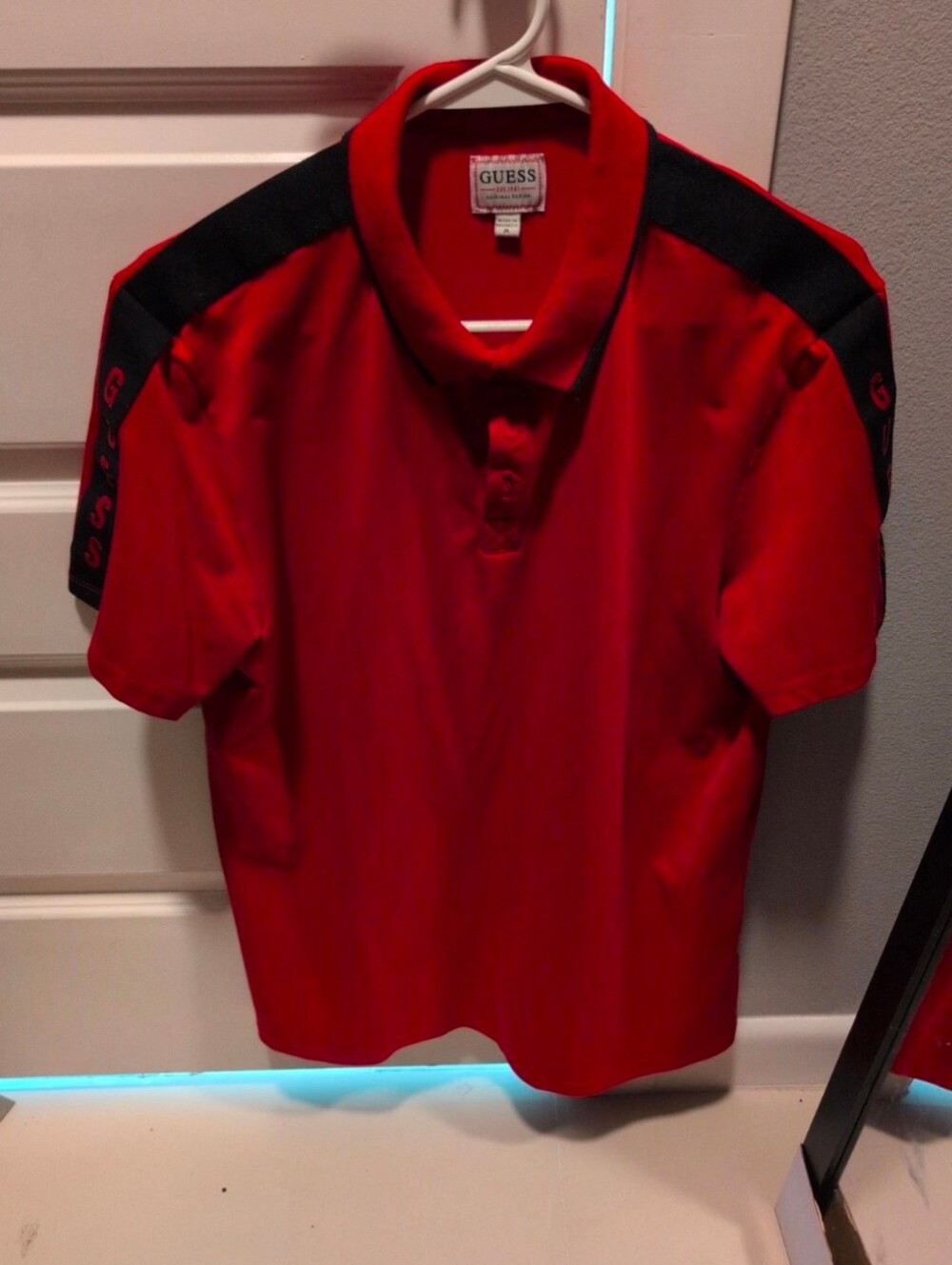 GUESS Red Polo with Black Shoulder Accents